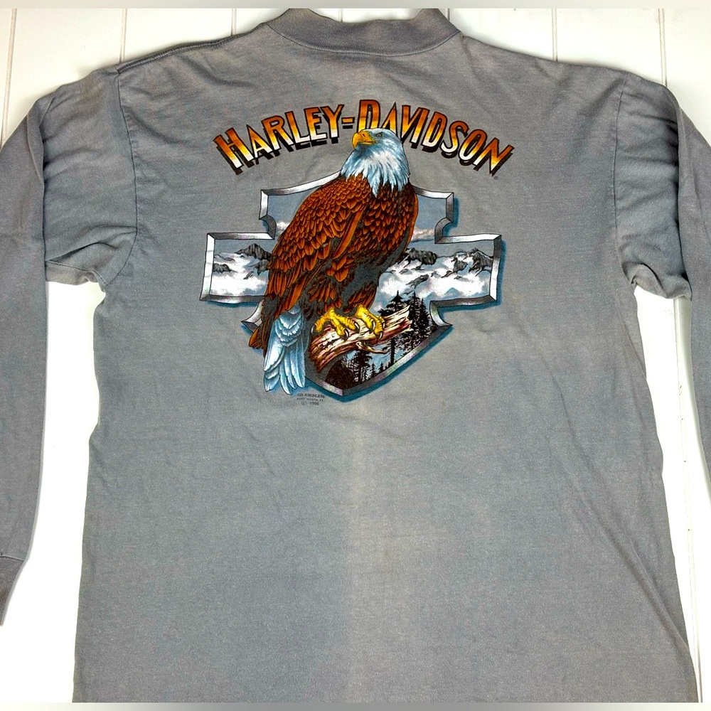 🦅 Vintage 1990 Harley Davidson 3D Emblem L/XL Long Sleeve T-shirt 90s VTG